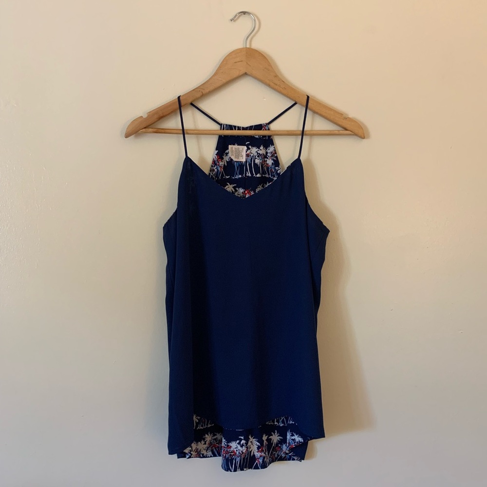 💫Express Navy & Palm Tree Reversible Blouse Tank Top Size Small